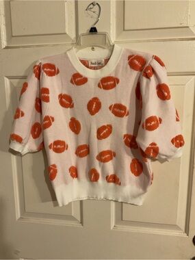 Peach Love GAME DAY Sweater with Orange FOOTBALLS SZ.L.